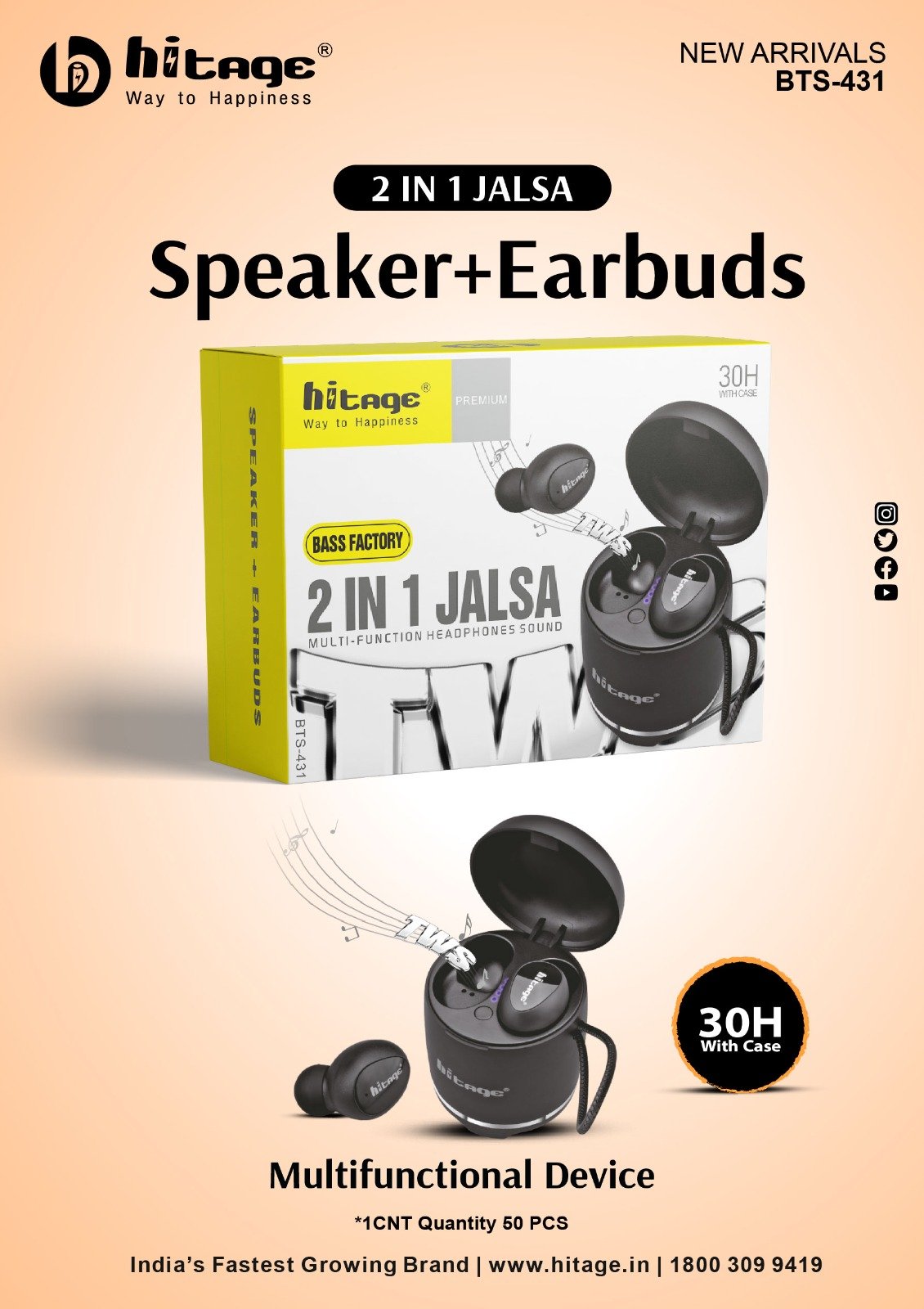 BTS-431 Hitage Wireless Earbuds+SPK
