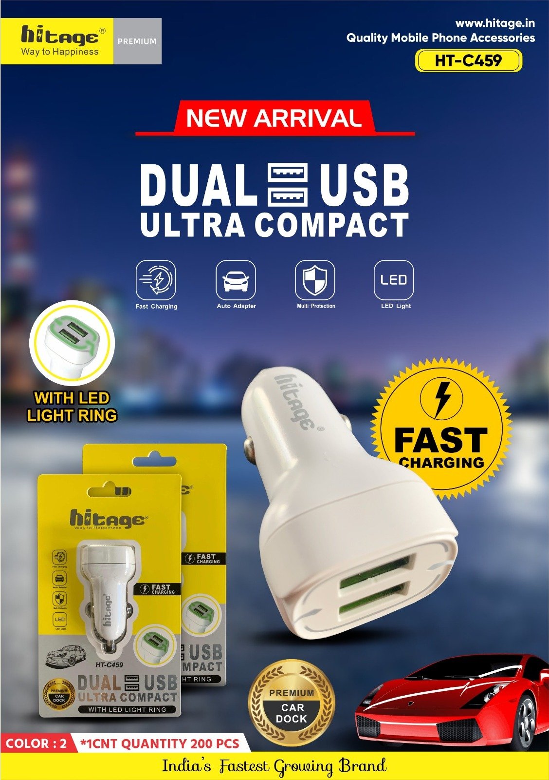 HT-C459 Hitage Car Charger (Dual USB)