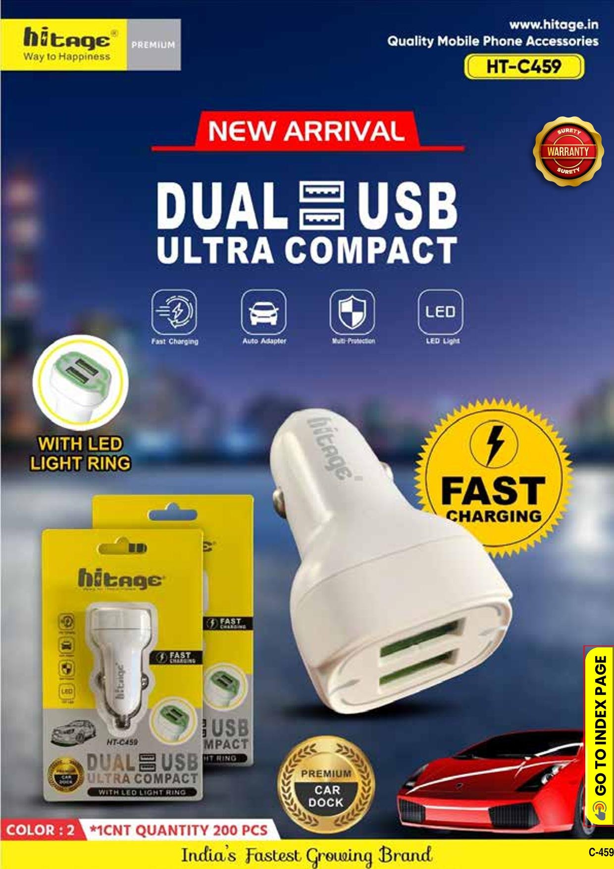 HT-C459 Hitage Car Charger (Dual USB)