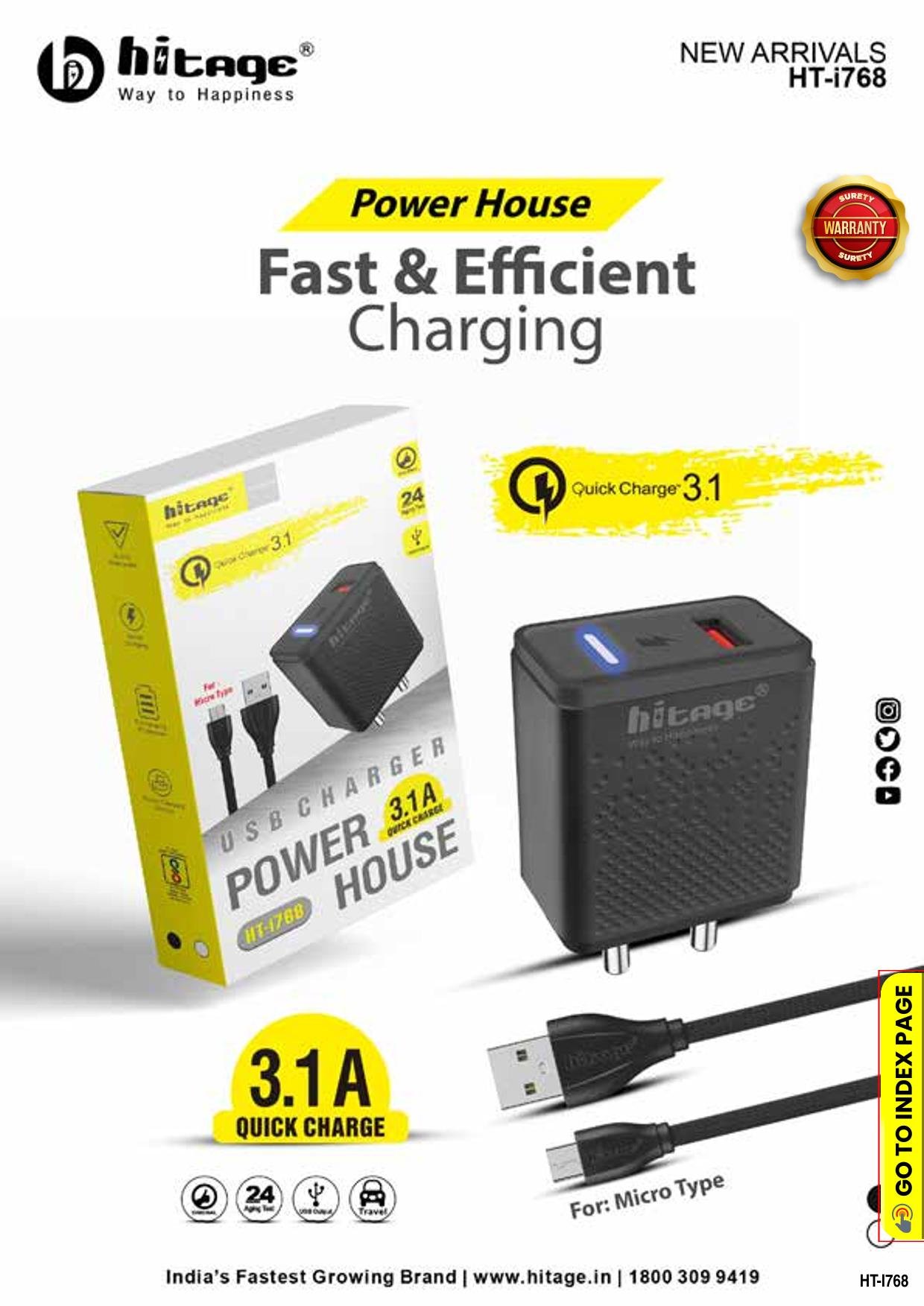 HT-i768 Hitage (3.1A) Charger (V8)