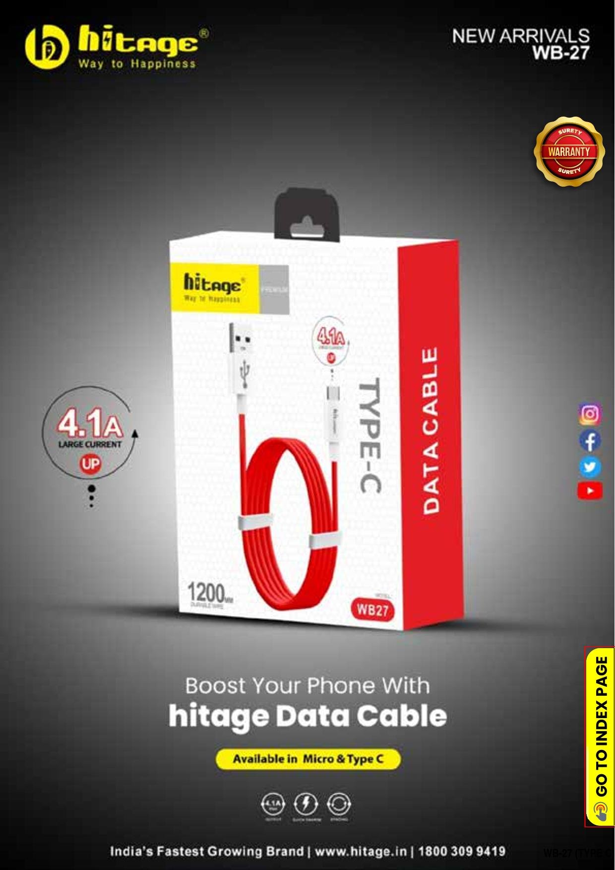 WB-27 Data Cable (4.1 AMP) Android