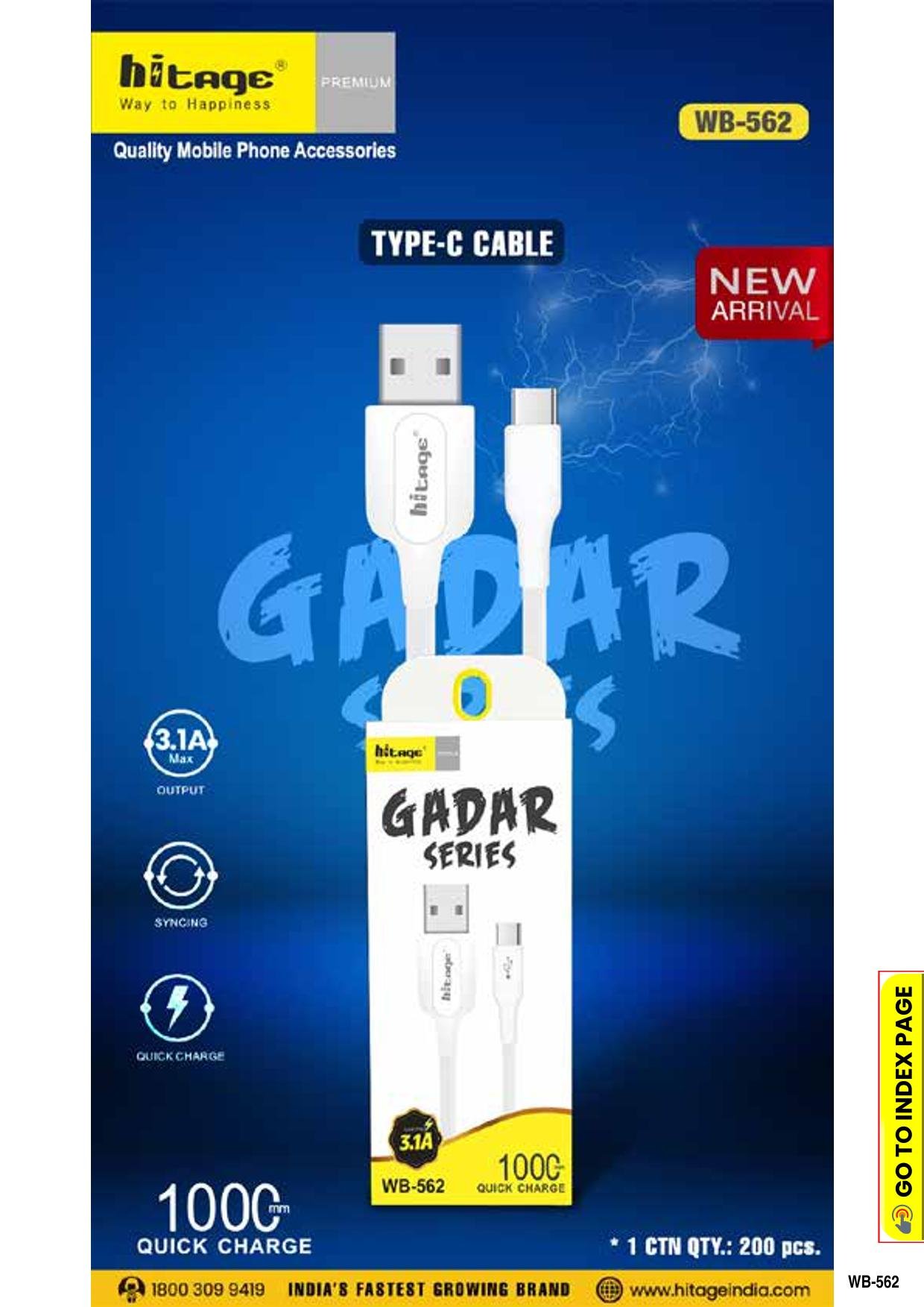 WB-562 Gadar Data Cable (3.1A) Micro