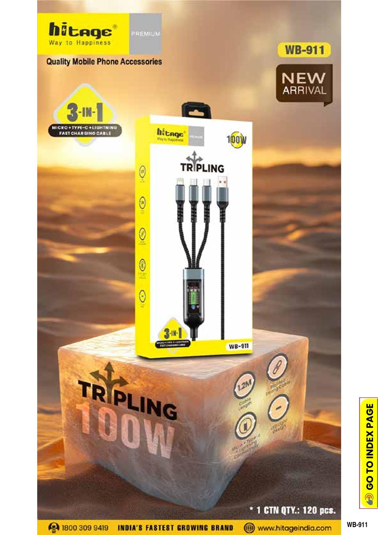 WB-911 (3 in 1) Hitage Data Cable (100W)