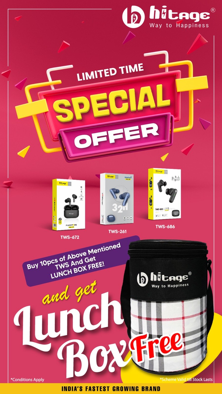 OFFER-10 Pcs TWS and Get Lunch Box