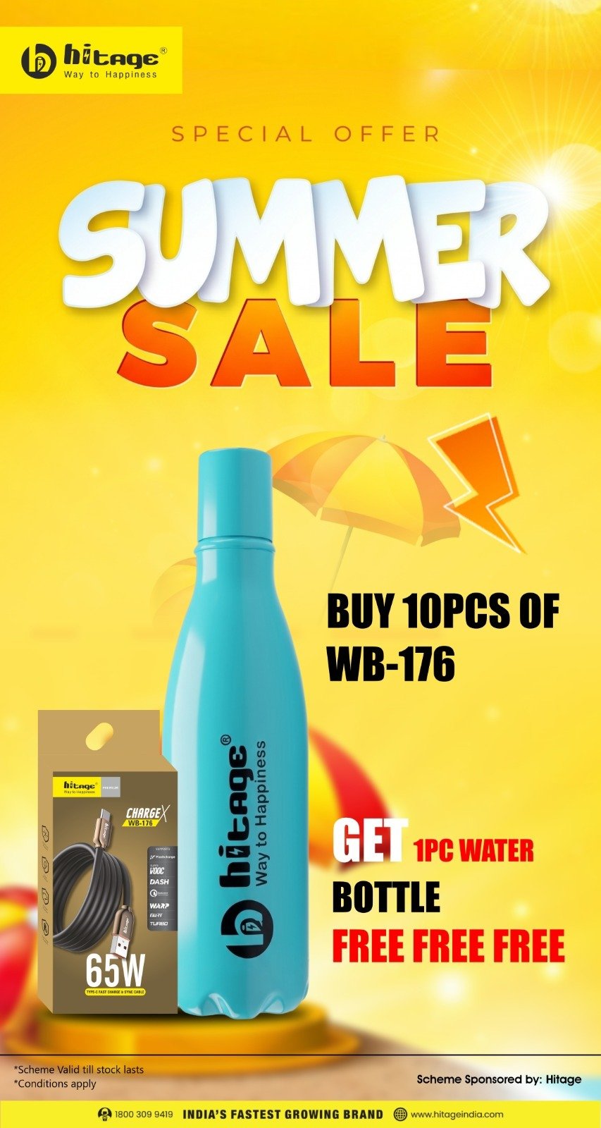 OFFER-Buy-20 Pcs. OF DATA CABLE WB-176 (65W) GET-1 WATER BOTTLE