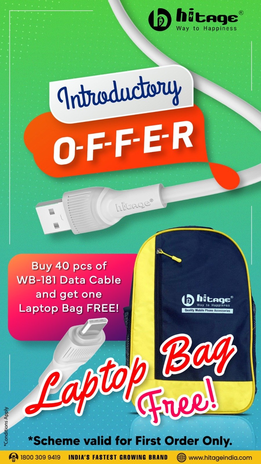 OFFER-Buy-40 Pcs. OF DATA CABLE WB-181 GET-1 Laptop Bag-FREE