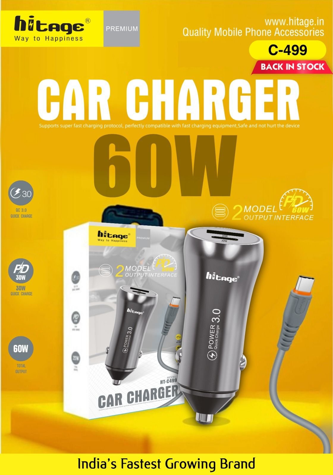 HT-C499 Hitage (60W) Car Charger-1