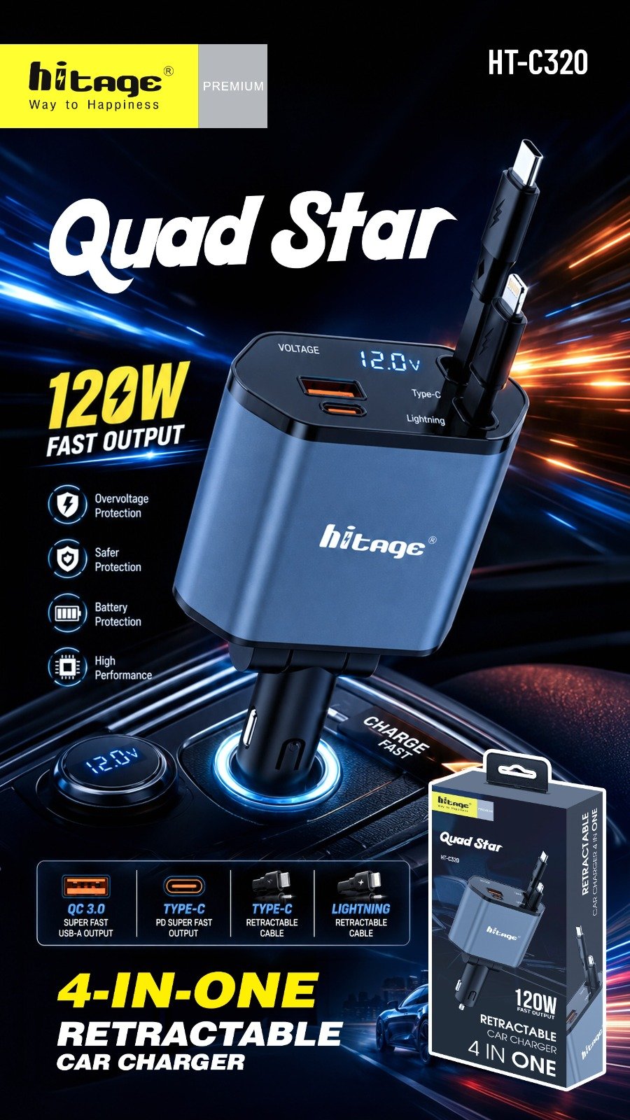 HT-C320 Hitage (4 in 1) Car Charger