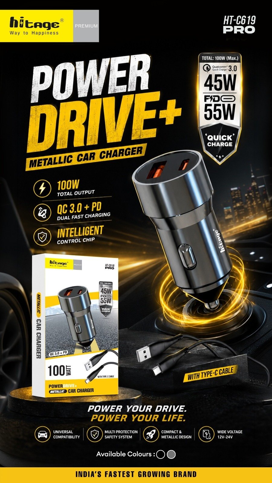 HT-C619 Pro Hitage (45W) Car Charger
