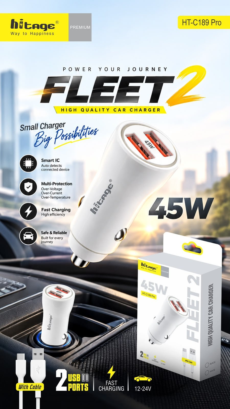 HT-C189 Pro (45W) Car Charger- T.C.